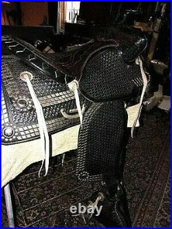 Vintage SIMCO Parade of Diamonds16 black leather Western parade saddle tapadero