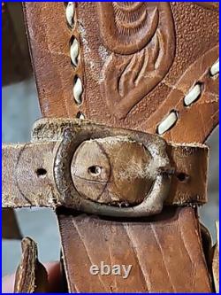 Vintage Tooled Leather Western Pony Saddle With Roughout Seat See Photos
