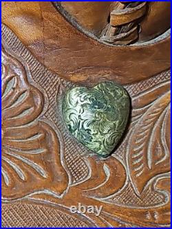 Vintage Tooled Leather Western Pony Saddle With Roughout Seat See Photos