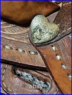 Vintage Tooled Leather Western Pony Saddle With Roughout Seat See Photos