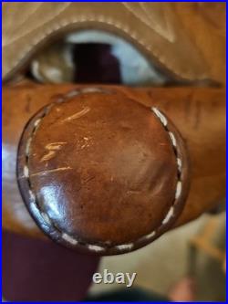 Vintage Tooled Leather Western Pony Saddle With Roughout Seat See Photos