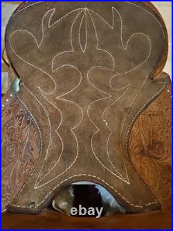 Vintage Tooled Leather Western Pony Saddle With Roughout Seat See Photos