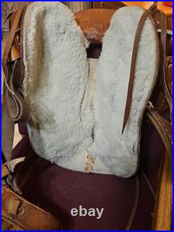 Vintage Tooled Leather Western Pony Saddle With Roughout Seat See Photos