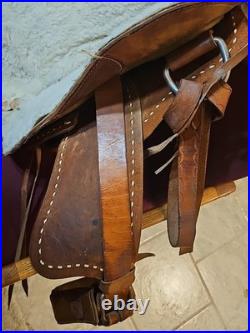 Vintage Tooled Leather Western Pony Saddle With Roughout Seat See Photos