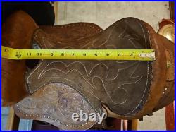 Vintage Tooled Leather Western Pony Saddle With Roughout Seat See Photos