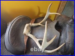 Vintage Tooled Leather Western Saddle Floral Design/ Hat/ Boots/Horns