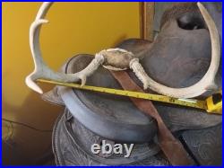 Vintage Tooled Leather Western Saddle Floral Design/ Hat/ Boots/Horns