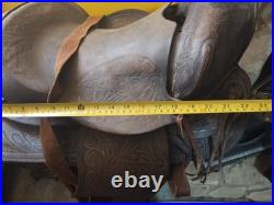 Vintage Tooled Leather Western Saddle Floral Design/ Hat/ Boots/Horns