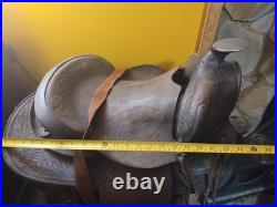 Vintage Tooled Leather Western Saddle Floral Design/ Hat/ Boots/Horns