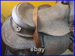 Vintage Tooled Leather Western Saddle Floral Design/ Hat/ Boots/Horns