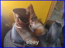 Vintage Tooled Leather Western Saddle Floral Design/ Hat/ Boots/Horns