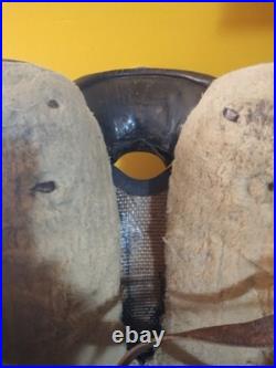 Vintage Tooled Leather Western Saddle Floral Design/ Hat/ Boots/Horns