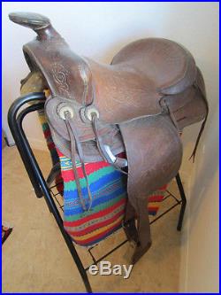 Vintage, Western, Leather Tooled, Cowboy Horse Saddle