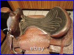 Vintage Western Tooled Leather Horse Saddle 15 seat size Black & Brown