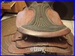 Vintage Western Tooled Leather Horse Saddle 15 seat size Black & Brown