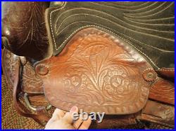 Vintage Western Tooled Leather Horse Saddle 15 seat size Black & Brown