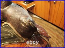 Vintage Western Tooled Leather Horse Saddle 15 seat size Black & Brown