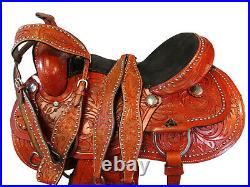 WESTERN HORSE SADDLE FULLY ENGRAVED TOOLED LEATHER BARREL RACING TACK 15 16 17in