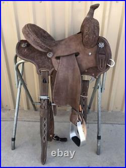 WESTERN LEATHER SADDLE BARREL ROUGH OUT SADDLE FREE TACK SET Free Shipping 10-18