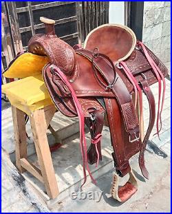 WILDRACE Western Brown Leather Hand carved Roper Ranch Saddle 14 To 18