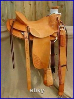 WILDRACE Western Natural Leather Hand Carved Roper Ranch Saddle