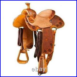 WILDRACE Western Natural Leather Hand Tooled/carved Roper Ranch Saddle