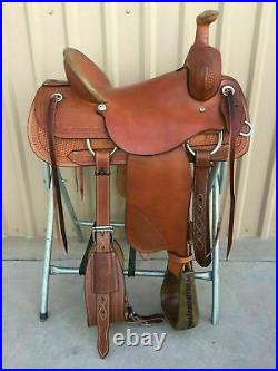 WILDRACE Western Tan Plain Leather Hand carved Roper Ranch Saddle