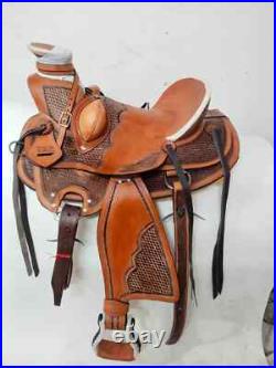 Wade Tree Leather Western Hand Carve Roper Ranch Horse Saddle Tack Set size 15