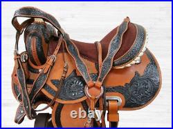 Western Arabian Horse Saddle Pleasure Tooled Leather Trail Tack Set 15 16 17 18