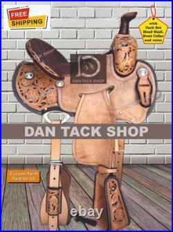 Western Barrel Horse Saddle Premium Quality Leather Handmade Saddle, Tack Set
