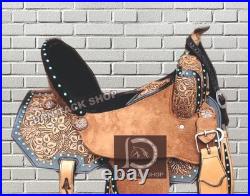 Western Barrel Leather Horse Racing Saddle with Tack Set Free shipping