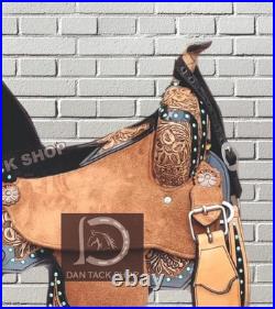Western Barrel Leather Horse Racing Saddle with Tack Set Free shipping