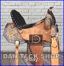 Western Barrel Leather Horse Racing Saddle with Tack Set Free shipping