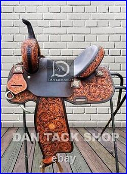 Western Barrel Leather Horse Racing Saddle with Tack Set and Free shipping
