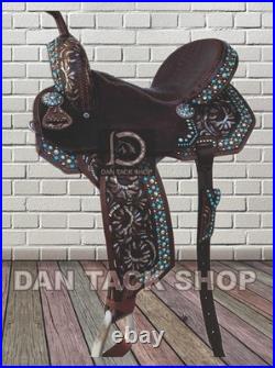 Western Barrel Leather Horse Saddle Crocodile seat with Tack Set free Shipping