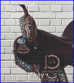 Western Barrel Leather Horse Saddle Crocodile seat with Tack Set free Shipping