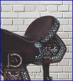 Western Barrel Leather Horse Saddle Crocodile seat with Tack Set free Shipping