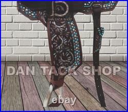 Western Barrel Leather Horse Saddle Crocodile seat with Tack Set free Shipping