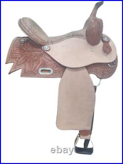 Western Barrel Racing Horse Saddle On Pure Leather