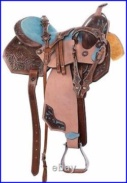Western Barrel Racing Horse Saddle Premium Leather with tack set 10'' to 18' in