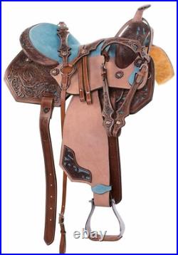 Western Barrel Racing Horse Saddle Premium Leather with tack set 10'' to 18' in