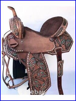 Western Barrel Racing Horse Saddle Premium Leather with tack set 10'' to 18' in