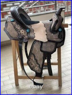 Western Barrel Racing Horse Saddle Premium Leather with tack set 10'' to 18' in