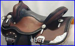 Western Barrel Racing Horse Saddle Riding Saddle Leather Tooled Carved 12-18 in