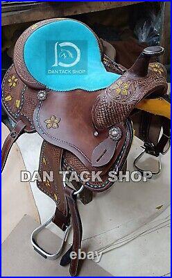Western Barrel Racing Horse Saddle Suede Seat with Tack Set Free Shipping
