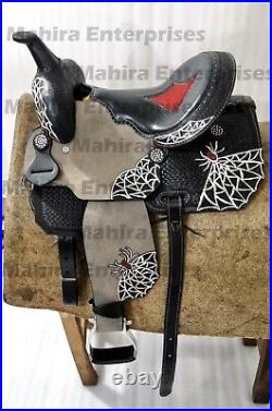 Western Barrel Racing Horse Saddle Tack Set Leather Hand Tooled 10 18 Spider