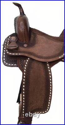 Western Barrel Racing Horse Saddle Tooled Carved Leather With Complete Set
