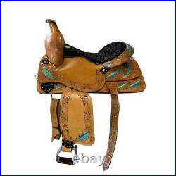 Western Barrel Racing Leather Horse Saddle with Headstall Set