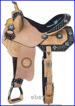 Western Barrel Racing Pleasure Leather Horse Saddle Full Tack Set. Size-10-18