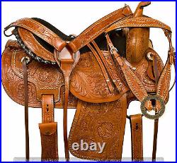 Western Barrel Racing Pleasure Leather Horse Saddle Full Tack Set. Size-10-18